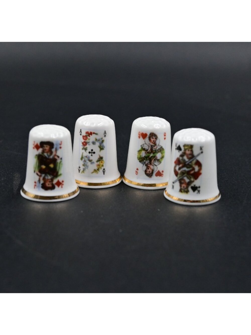 Thimbles Sewing 4 Playing Cards Ace-Clubs King-Spades Queen-Heart Jack-Diamond